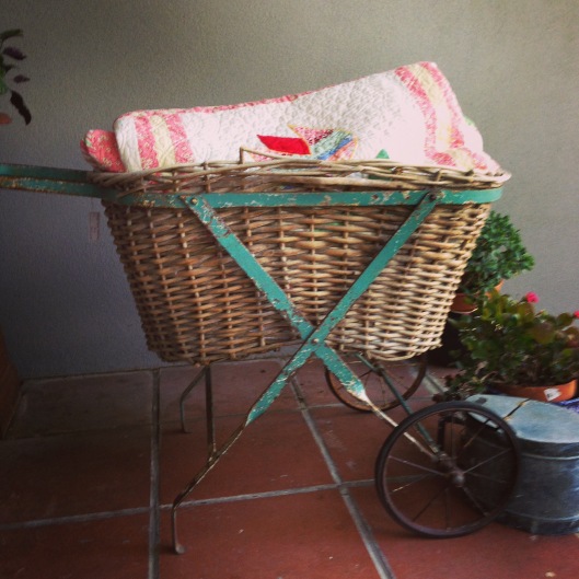 Vintage laundry trolley and basket